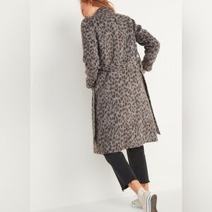NWOT Chadwick’s Soft-Brushed Leopard-Print Tie-Belt Wool Coat Size 10